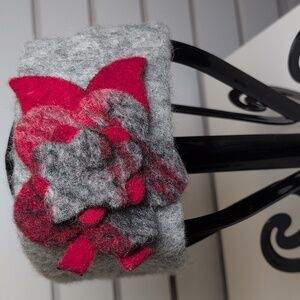 La Fenice Made In Italy Wool Marled Gray Red Headband with Floral Detail O/S EUC